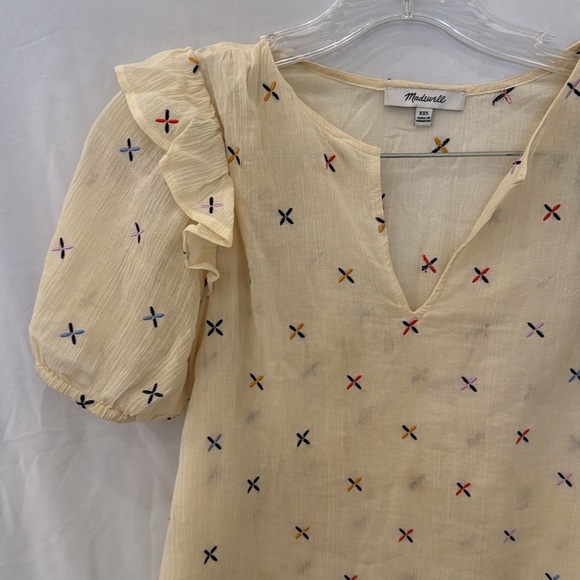 Madewell Cotton Embroidered Popover Blouse sz XXS - Picture 8 of 9